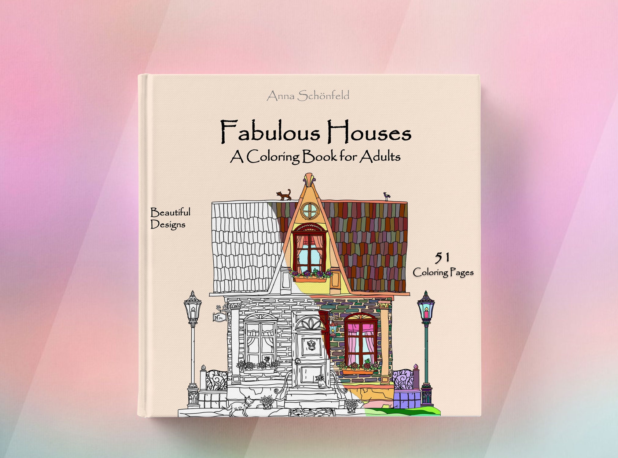 WATERCOLOR Coloring Book for Adults. Beautiful HOME SIGNS 