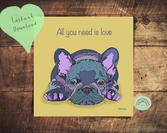 Frenchie Liebhaber Geschenkidee, original französische Bulldogge zum Ausdrucken, handgezeichnete Frenchie Kunst, französische Bulldogge Mama