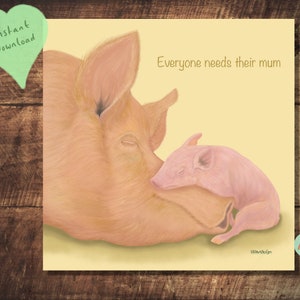 Print varken moeder en baby, kinderkamerkunst, cadeau varkensliefhebbers (JPG, PDF)