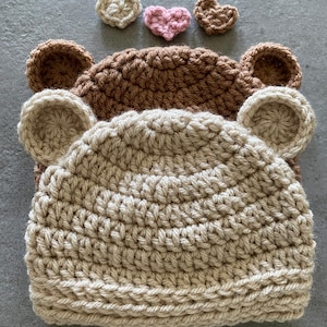 Gehaakte babybeerbeanie, handgemaakte acrylhoed, 0-3 maanden