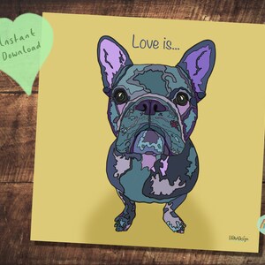 Franse bulldog instant download, Frenchie kunst, hond illustratie, Franse bulldog kunst aan de muur, 8x8 Frenchie afdrukbare, digitale afbeelding