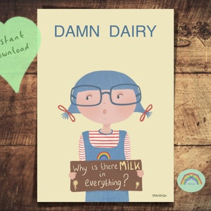 Veganistische muurkunst, illustratie zuivel is eng (digitale download)