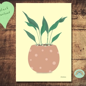 Kamerplant Art Print, illustratie vaas vlekkerig (A4, pdf en JPG)