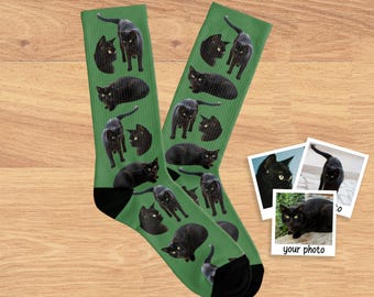Chaussettes personnalisées visage de chat pour hommes et femmes, cadeau d'anniversaire personnalisé pour papa chat, cadeau amoureux des chats pour maman chat, chaussettes personnalisées pour animaux de compagnie, chaussettes chat