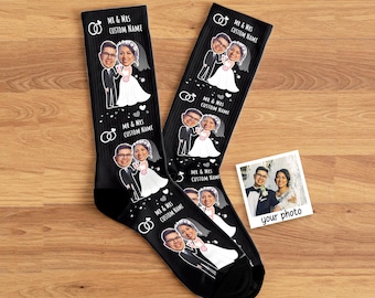 Mr and Mrs Custom Face Socks - Groom Custom Wedding Socks, Couple Wedding Day Gift, Personalized Socks, Gift For Groom from Bride
