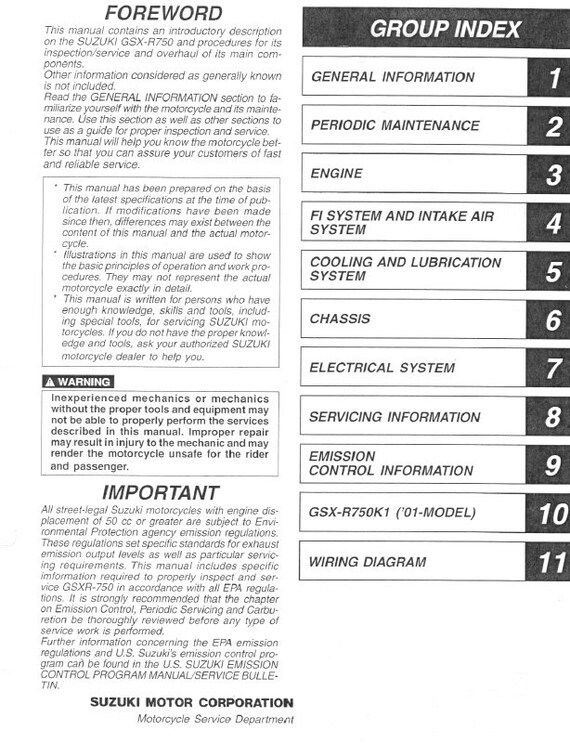 Suzuki GSXR 750 Service Manual | 2000-2002 | Immediate