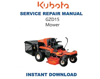 Kubota GZD15 Mower Service Manual | Repair Guide | Instant Digital Download | PDF
