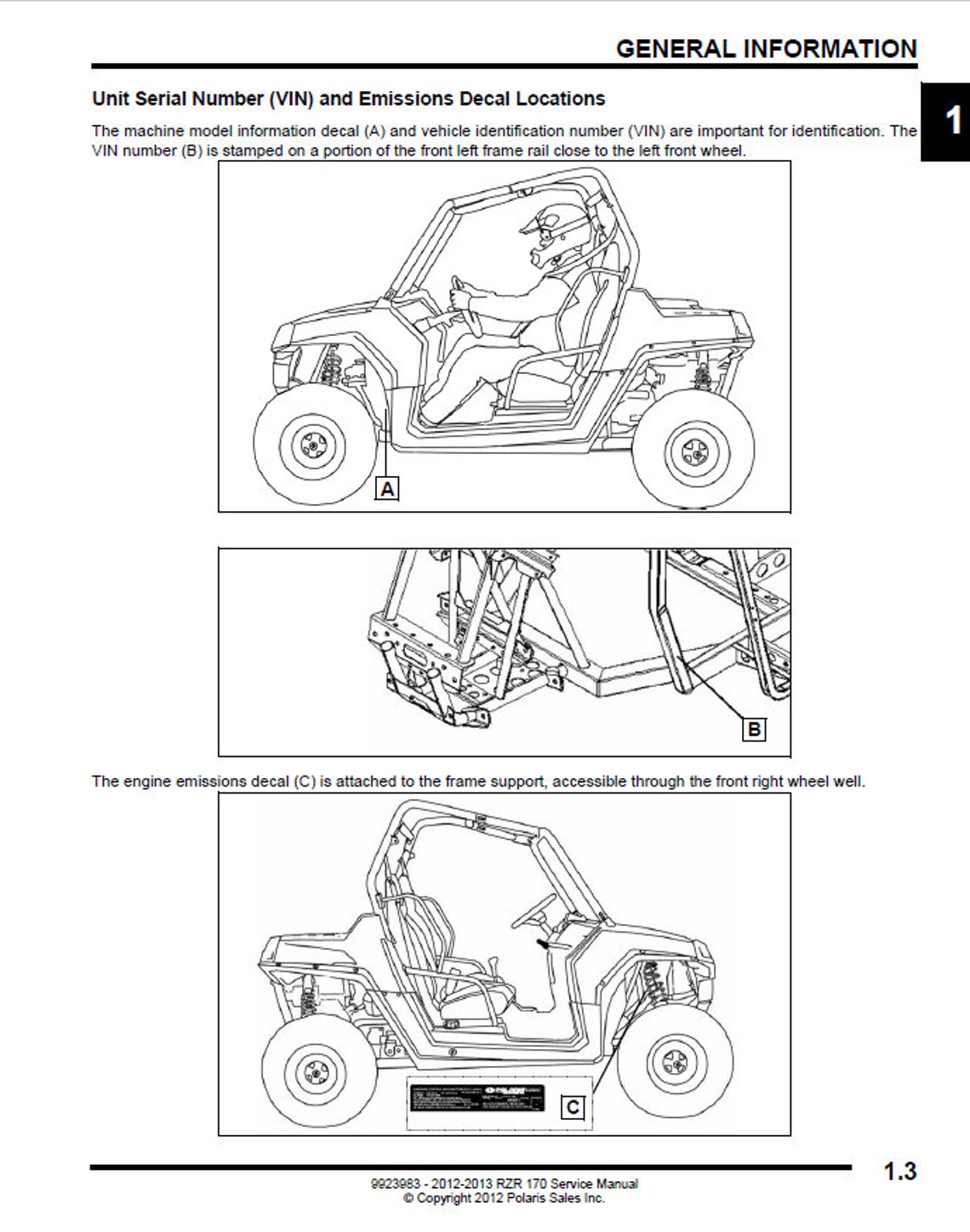 Polaris RZR 170 Service Manual 2012 2013 Immediate Download | Etsy