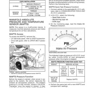 May include: A page from a manual detailing the fuel system, specifically the Manifold Absolute Pressure and Temperature Sensor (MAPTS). Includes diagrams, text, and a pressure gauge reading in PSI.
