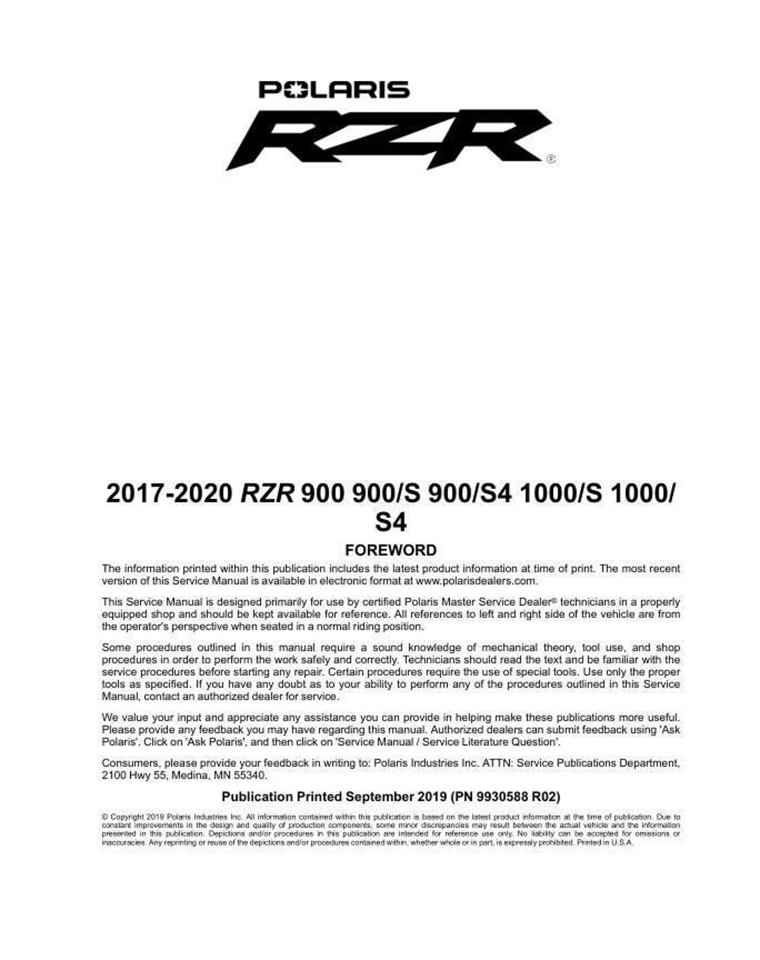 2016 POLARIS RZR 1000 SERVICE MANUAL PDF visual data 4