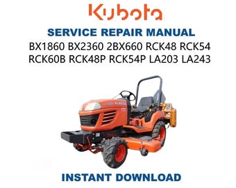 Manual de servicio del tractor Kubota BX1860 BX2360 BX2660 / Guía de reparación / Descarga digital instantánea / PDF