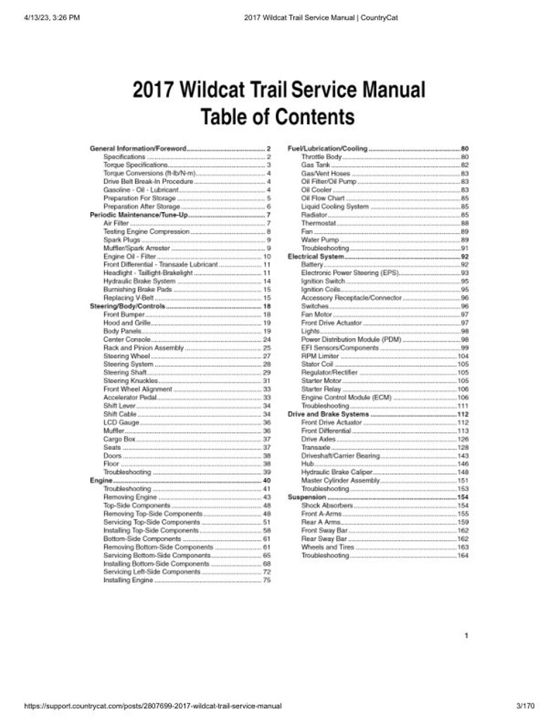 2017-2019 Arctic Cat Wildcat Trail Service Manual | UTV Repair Guide ...