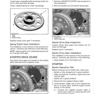 May include: A page from a manual with diagrams and text about engine components. The diagrams show gears and other mechanical parts. Text includes instructions for inspection, removal, and installation of engine parts.