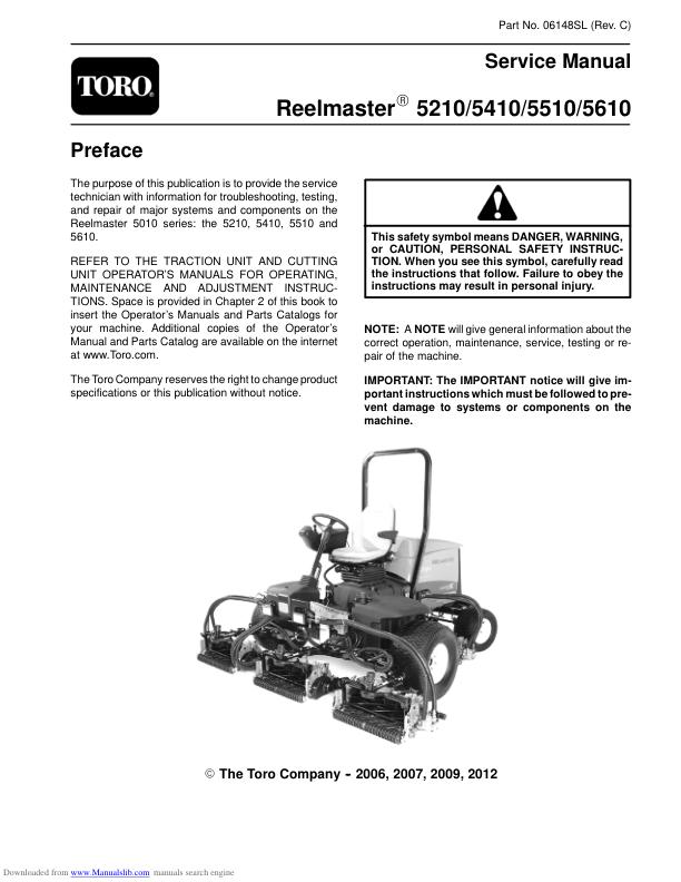 Toro 5210 5410 5510 5610 Reelmaster Service Repair Manual