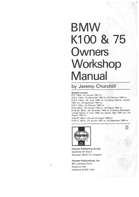 BMW K75 K100 LT RT 740 987 サービスマニュアル | 1983-1988 2V