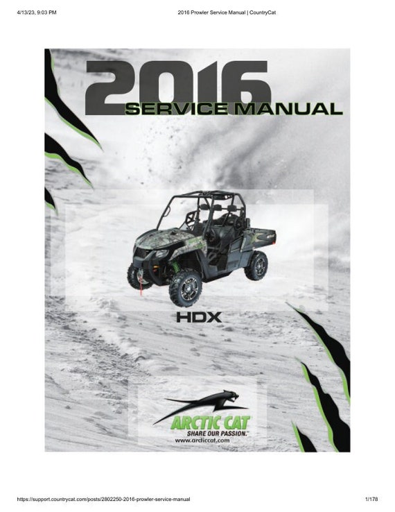 2016-2019 Arctic Cat Prowler HDX Service Manual | UTV Repair Guide