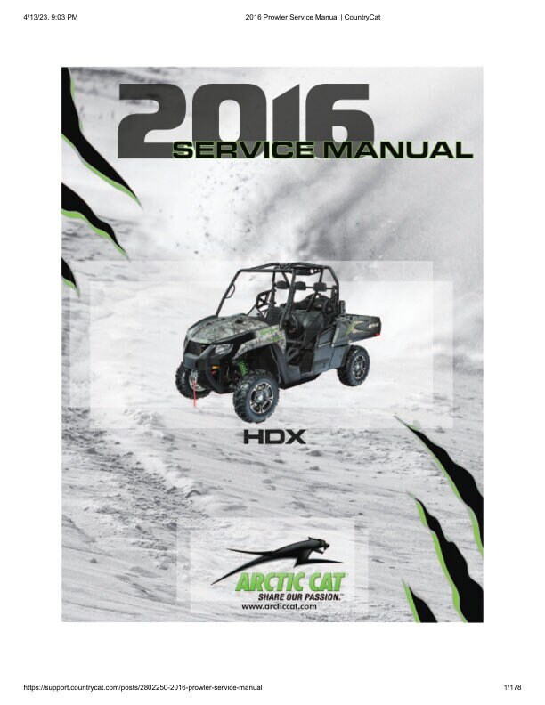 2016-2019 Arctic Cat Prowler HDX Service Manual | UTV Repair Guide