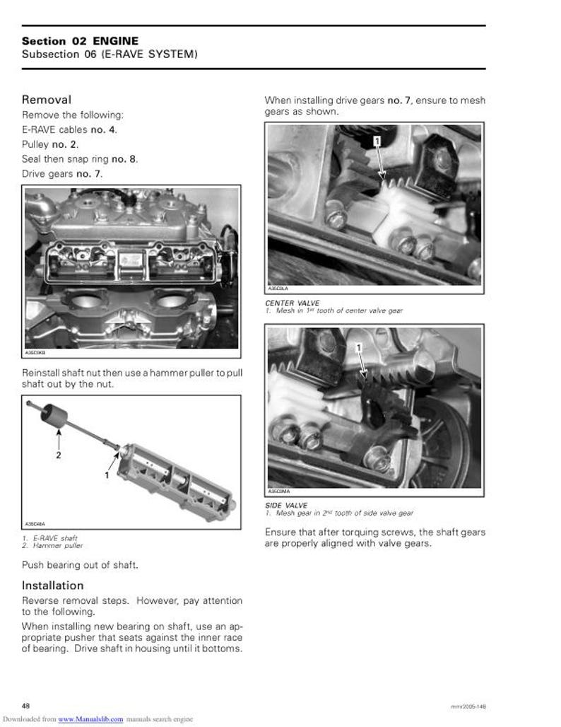 Peut inclure: Diagramme technique d'un manuel montrant des composants de moteur et des instructions de montage et d&eacute;montage. Images de pr&egrave;s des engrenages, soupapes et arbres, avec des &eacute;tapes num&eacute;rot&eacute;es pour le syst&egrave;me E-RAVE.