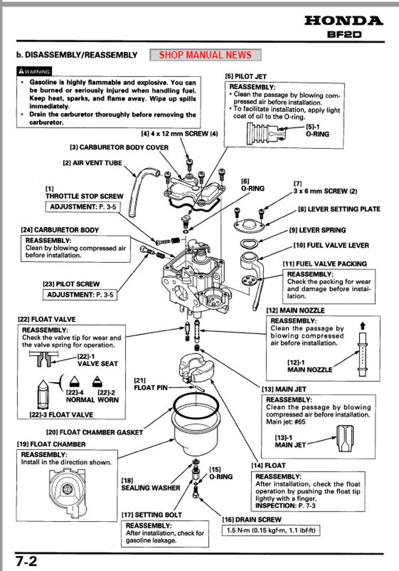 Honda BF2D BF20 Outboard Service Manual Immediate Download Etsy