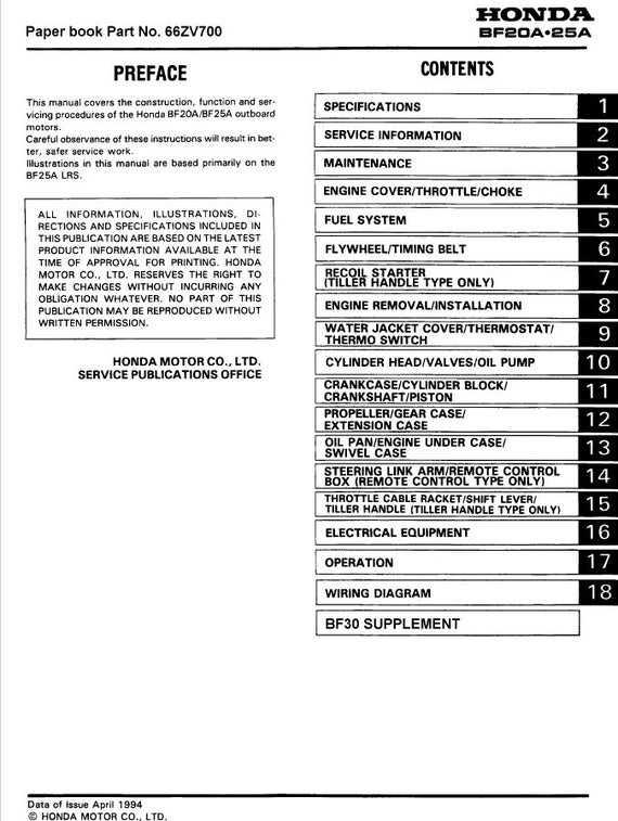 Honda BF20A BF25A BF30A Service Manual | Outboard Repair Guide