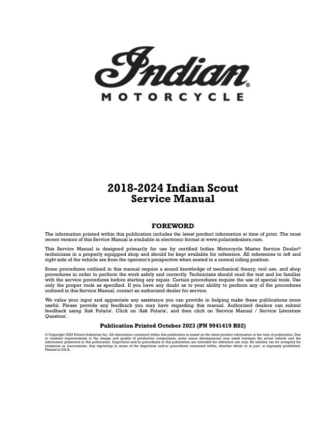 Indian Scout Bobber Rogue サービスマニュアル | 2018-2024 バイク