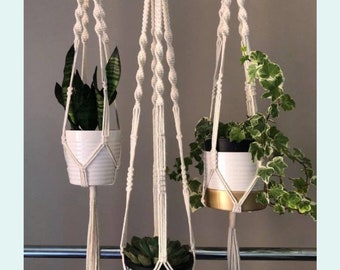 Macrame Plant Hangers Handcrafted Boho Zen White Cotton Natural Eco-Friendly Indoor House Plants Gifts Classic Decor Minimalist Simple