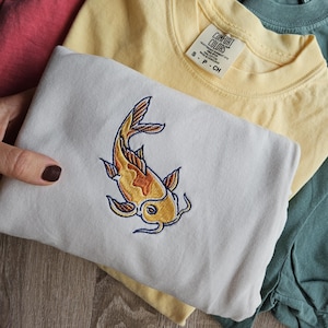 Koi Fish Embroidery Shirt, Japanese Koi tee, Cute Koi t-shirt, Fish shirt, Fisherman tee, Koi Lover gift, Tokyo shirt, Japan Koi Fish Shirt