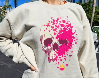 Valentine Day Sweatshirt, Skull in Hearts Sweater, Skull Sweatshirt, Gothic Style Crewneck, Unisex Sweatshirt, Valentine Day Gift for her