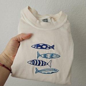 Embroidery Sardine Shirt, Cute Fish T-shirt, Vacation Europe tee, Le Sardines Shirt, Travel Shirt, Fish Shirt, Gift for Dad, Mom Tee, Ocean image 7