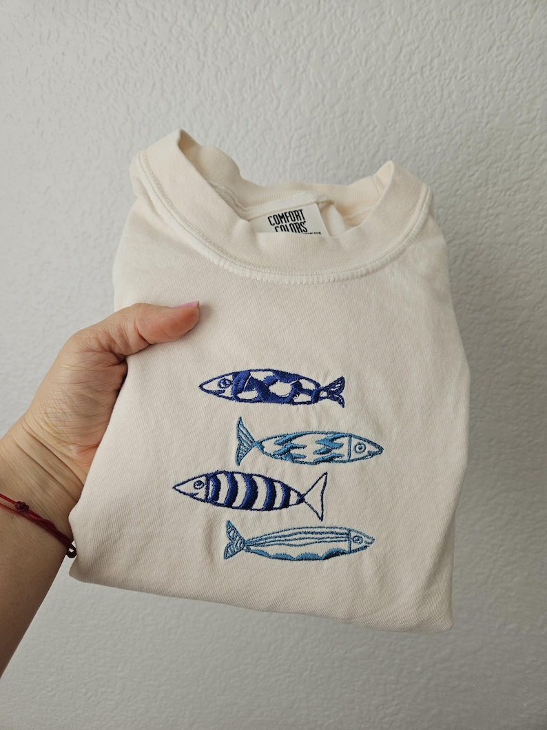 Embroidery Sardine Shirt, Cute Fish T-shirt, Vacation Europe tee, Le Sardines Shirt, Travel Shirt, Fish Shirt, Gift for Dad, Mom Tee, Ocean image 7
