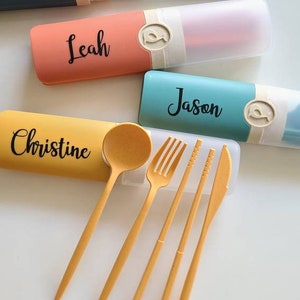 Personalized Gifts, Cutlery Set, Travel set, Gift for her, School, Office gifts, Birthday Gift, portable silverware, Mother's Day Gift, Gift Honey -Yellow