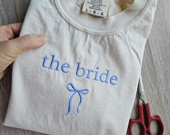 Embroidery Custom the Bride shirt, Comfort Color Shirt, Bride Tee, Unisex Shirt, Wedding Day Gift, Bridal Engagement Gift, Bride to be shirt