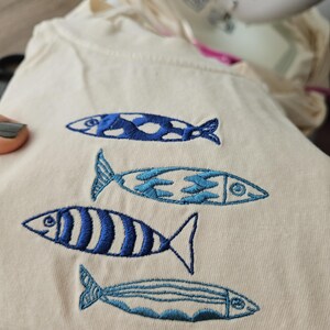 Embroidery Sardine Shirt, Cute Fish T-shirt, Vacation Europe tee, Le Sardines Shirt, Travel Shirt, Fish Shirt, Gift for Dad, Mom Tee, Ocean image 12