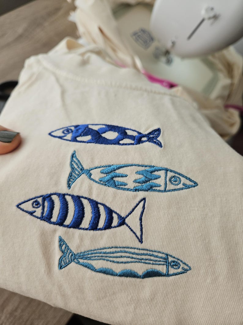 Embroidery Sardine Shirt, Cute Fish T-shirt, Vacation Europe tee, Le Sardines Shirt, Travel Shirt, Fish Shirt, Gift for Dad, Mom Tee, Ocean image 12