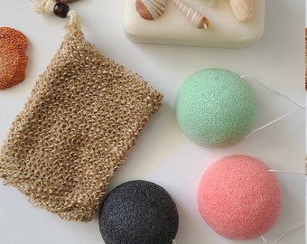 Gift set, Beauty gift, Spa gift, Eco Spa gift, Vegan Gift, Gift under 10, Konjac Sponge, Sisal soap bag