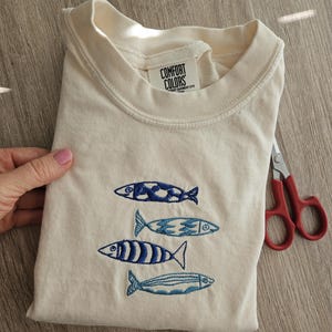 Embroidery Sardine Shirt, Cute Fish T-shirt, Vacation Europe tee, Le Sardines Shirt, Travel Shirt, Fish Shirt, Gift for Dad, Mom Tee, Ocean image 8