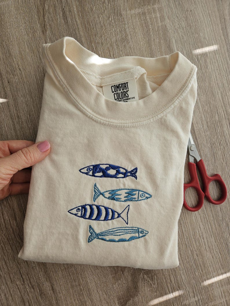 Embroidery Sardine Shirt, Cute Fish T-shirt, Vacation Europe tee, Le Sardines Shirt, Travel Shirt, Fish Shirt, Gift for Dad, Mom Tee, Ocean image 8