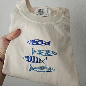 Embroidery Sardine Shirt, Cute Fish T-shirt, Vacation Europe tee, Le Sardines Shirt, Travel Shirt, Fish Shirt, Gift for Dad, Mom Tee, Ocean image 10