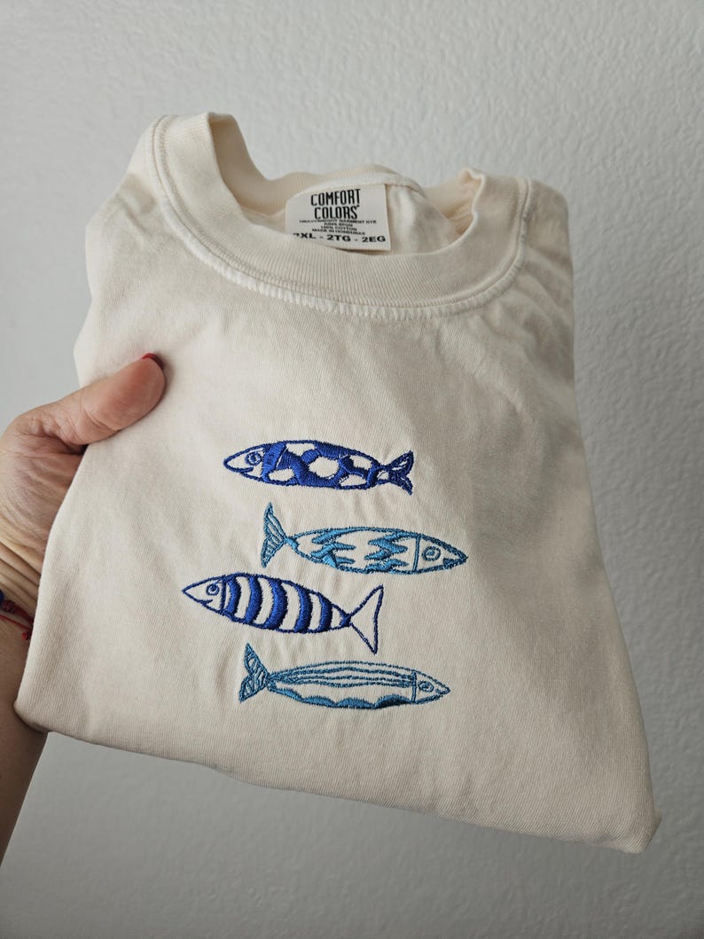 Embroidery Sardine Shirt, Cute Fish T-shirt, Vacation Europe tee, Le Sardines Shirt, Travel Shirt, Fish Shirt, Gift for Dad, Mom Tee, Ocean image 10