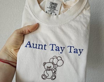 Camiseta personalizada para tía, camiseta bordada para tía, regalo para anunciar el embarazo, camiseta de osito adorable, camiseta para futura tía, regalo sorpresa para tía.