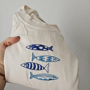 Embroidery Sardine Shirt, Cute Fish T-shirt, Vacation Europe tee, Le Sardines Shirt, Travel Shirt, Fish Shirt, Gift for Dad, Mom Tee, Ocean image 13