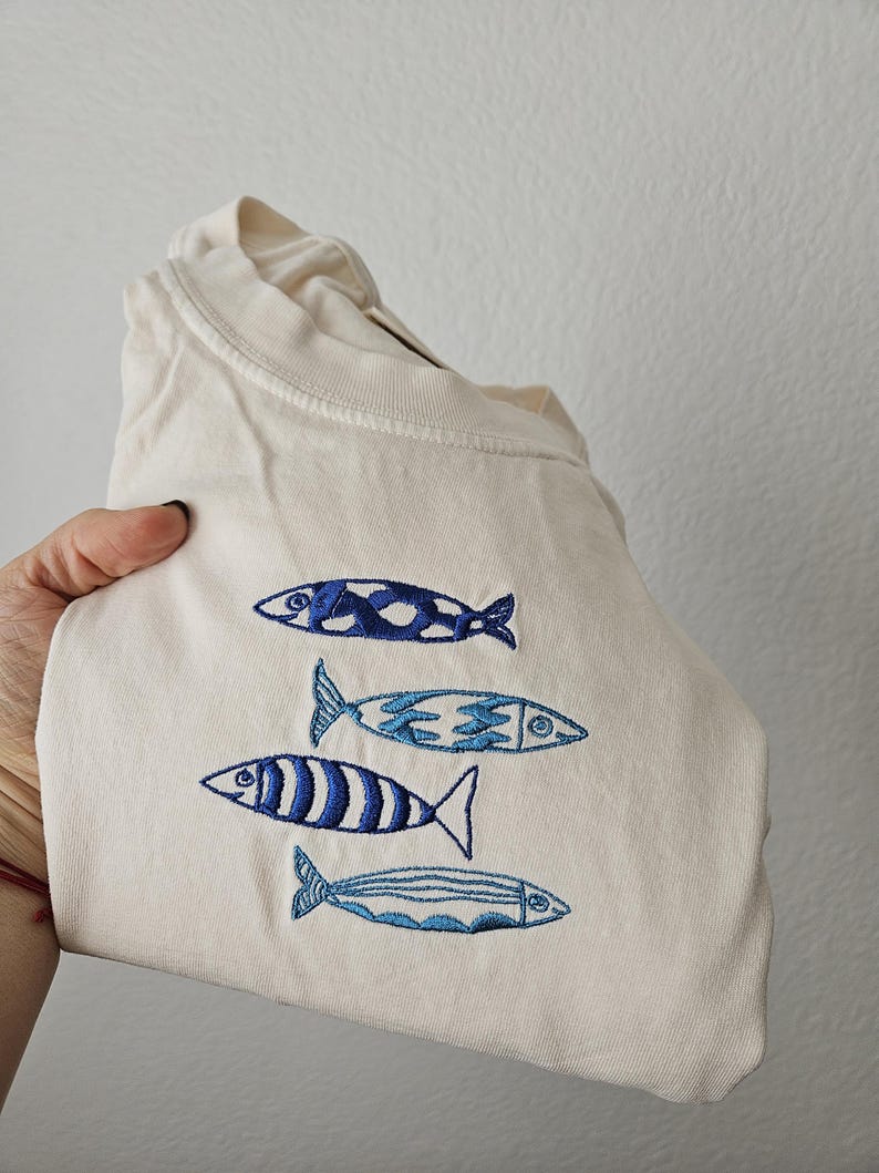 Embroidery Sardine Shirt, Cute Fish T-shirt, Vacation Europe tee, Le Sardines Shirt, Travel Shirt, Fish Shirt, Gift for Dad, Mom Tee, Ocean image 13