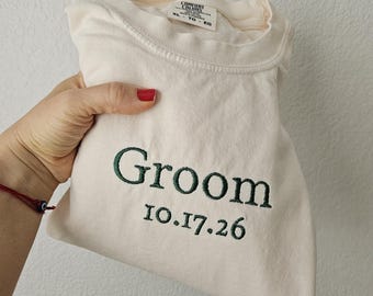 T-shirt de marié personnalisé avec broderie, chemise couleur confort, futur marié, cadeau pour lui, t-shirt nouveau mari, chemise unisexe, chemise de mariage, cadeau de fête des pères
