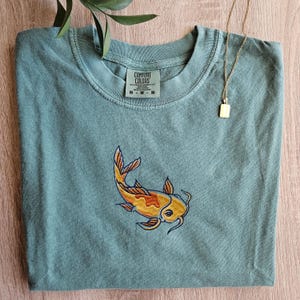 Koi Fish Embroidery Shirt, Japanese Koi tee, Minimalistic Koi t-shirt, Fish tee, Fisherman tee, Koi Lover gift idea, Tokyo shirt, Japan Koi