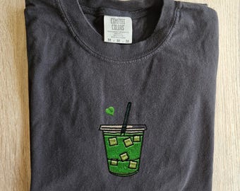 Green Tea Matcha Latte Embroidery Shirt, Matcha Green Tea Lover Gift Idea, Iced Tea, Cute Gift Idea for green tea lover, Matcha gift for Mom