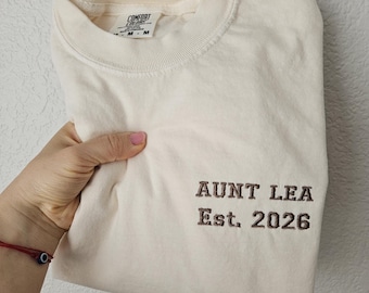 Chemise broderie tante Est 2026, chemise tante personnalisée, future tante, cadeau personnalisé pour tante, faire-part de grossesse, idée cadeau tante oncle.