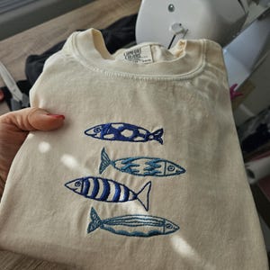 Embroidery Sardine Shirt, Cute Fish T-shirt, Vacation Europe tee, Le Sardines Shirt, Travel Shirt, Fish Shirt, Gift for Dad, Mom Tee, Ocean image 9