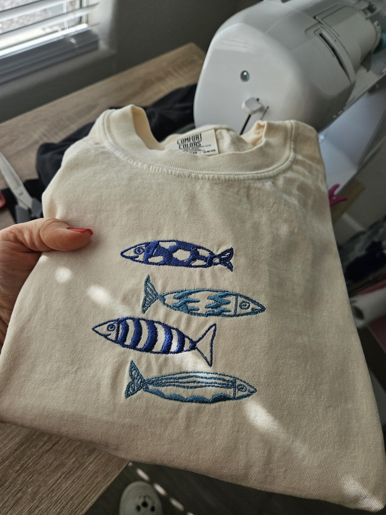 Embroidery Sardine Shirt, Cute Fish T-shirt, Vacation Europe tee, Le Sardines Shirt, Travel Shirt, Fish Shirt, Gift for Dad, Mom Tee, Ocean image 9