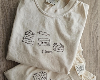 Chemise broderie sucre farine de beurre, chemise de chef pâtissier, chemise amoureux des amours, chemise beurre salé, chemise farine, chemise sucre, t-shirt maman boulanger