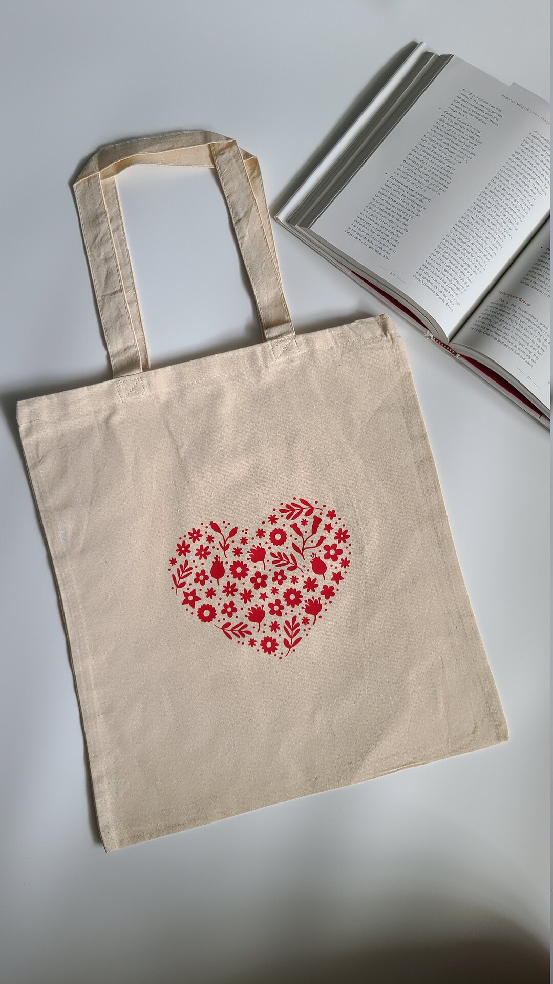 Heart Flower Canvas Tote Bag Shopping Bag Market Bag Eco - Etsy